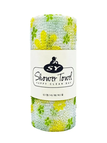 SY Shower Towel Корейская массажная мочалка для тела, пилинг-скраб уход, зеленая, 30х90см